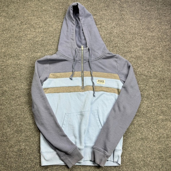 PINK Victoria's Secret Tops - PINK Victoria Secret Quarter Zip Hoodie Womens S Blue Striped Pullover